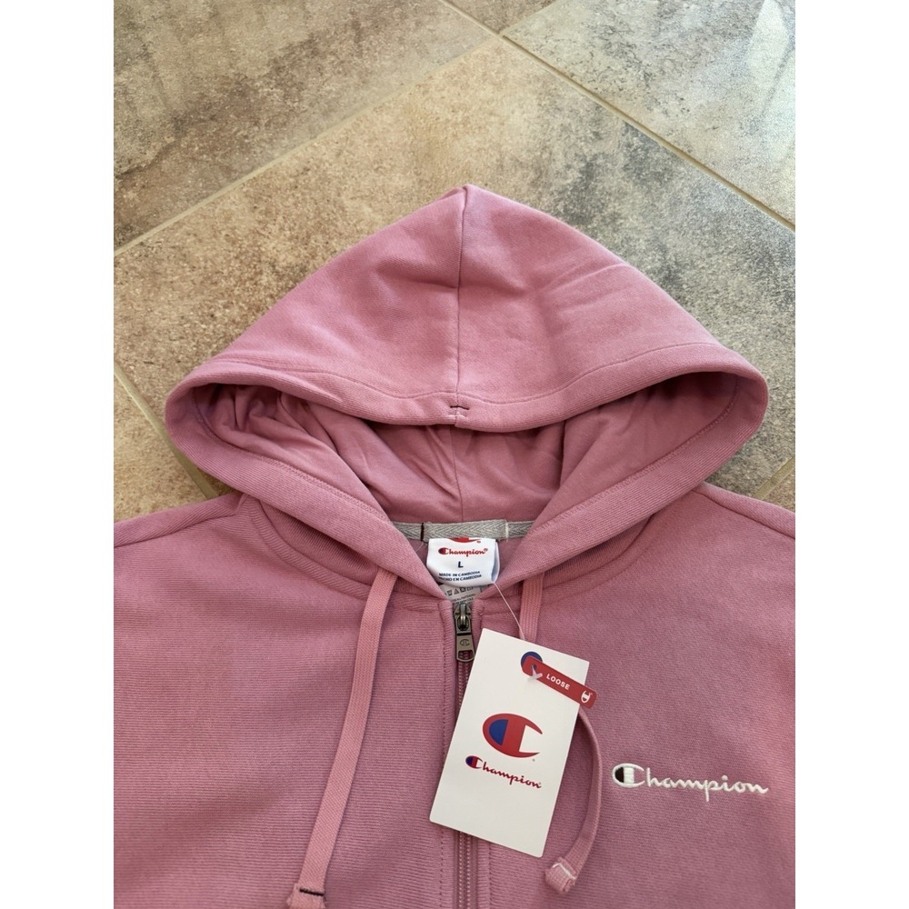 Women's Champion Pink Relaxed Cropped Fleece Zip Hoodie Size Large NWT - Picture 4 of 9
